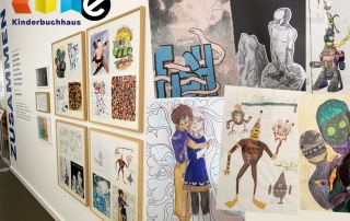 Manga-Bilder an der Wand vom Kinderbuchhaus